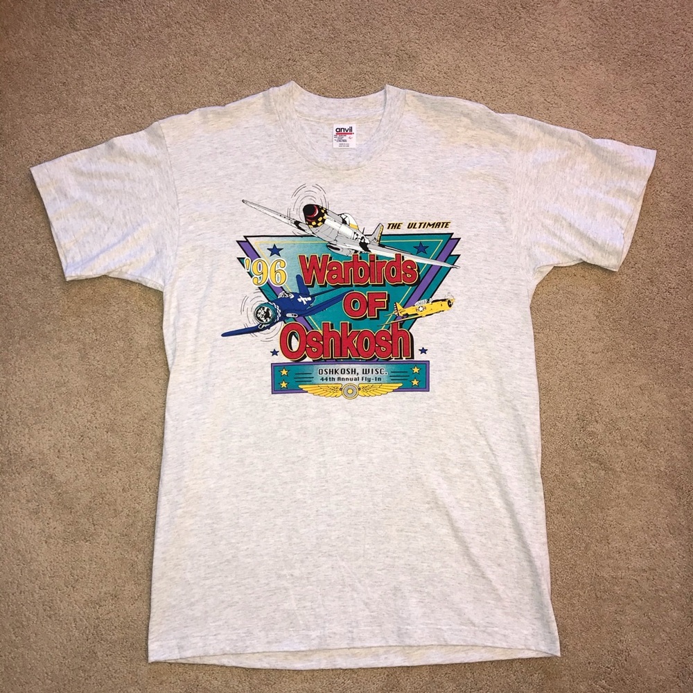 Vintage 1996 Warbirds of Oshkosh T Shirt Size L Corsair Mustang NEW USA Made